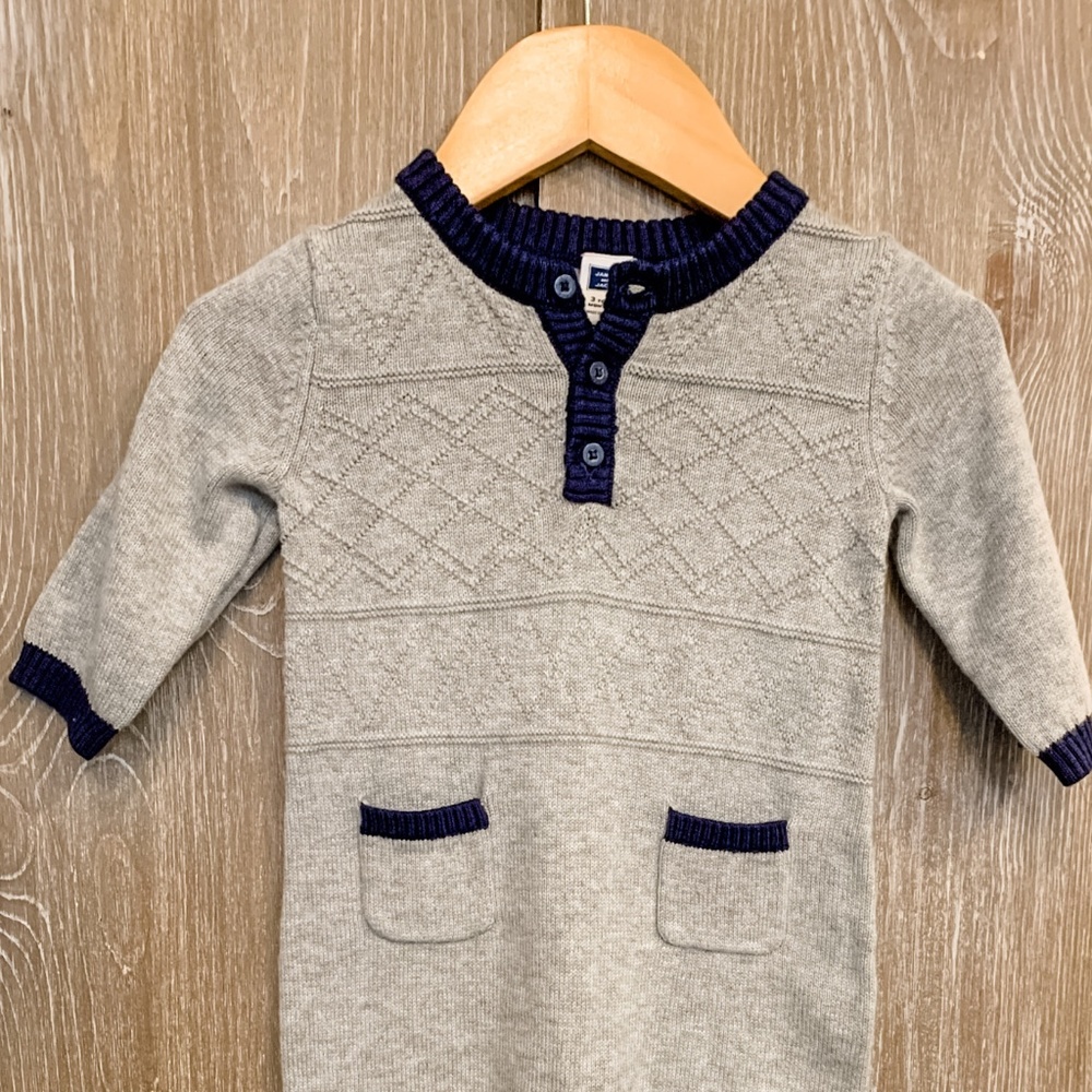 Janie and Jack  NWOT Gray & Navy trim sweater onesie
